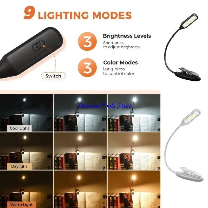 57BE LED Reading Light with Memory Feature multifunction Clip Light Easy Carry Reading Light Upgrades for Night Time Bookworms