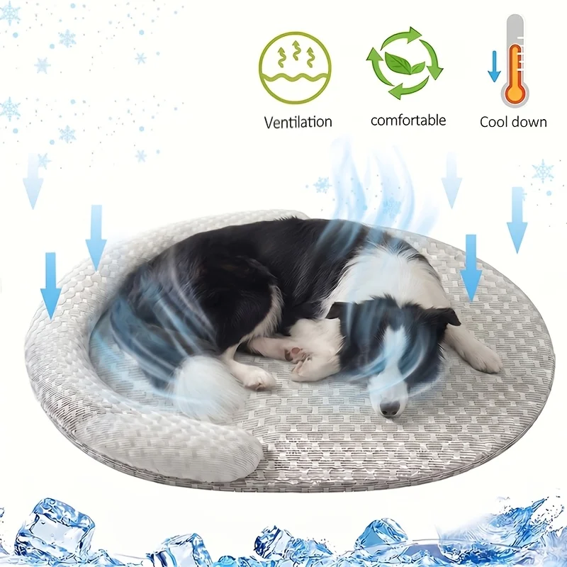 Kühlendes Hundebett Sommer Eisseide Katzenmatte Ovales Haustiernest Atmungsaktives Wärmeableitendes Kühlpad für Kleine Mittlere Große Hunde