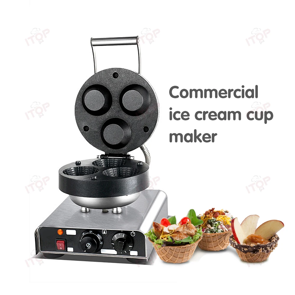 ITOP Ice Cream Cup Waffle Maker Ice Cream Cup cono Maker rivestimento antiaderente Commercial Cup Shape Waffle Snack Equipment 110V 220V