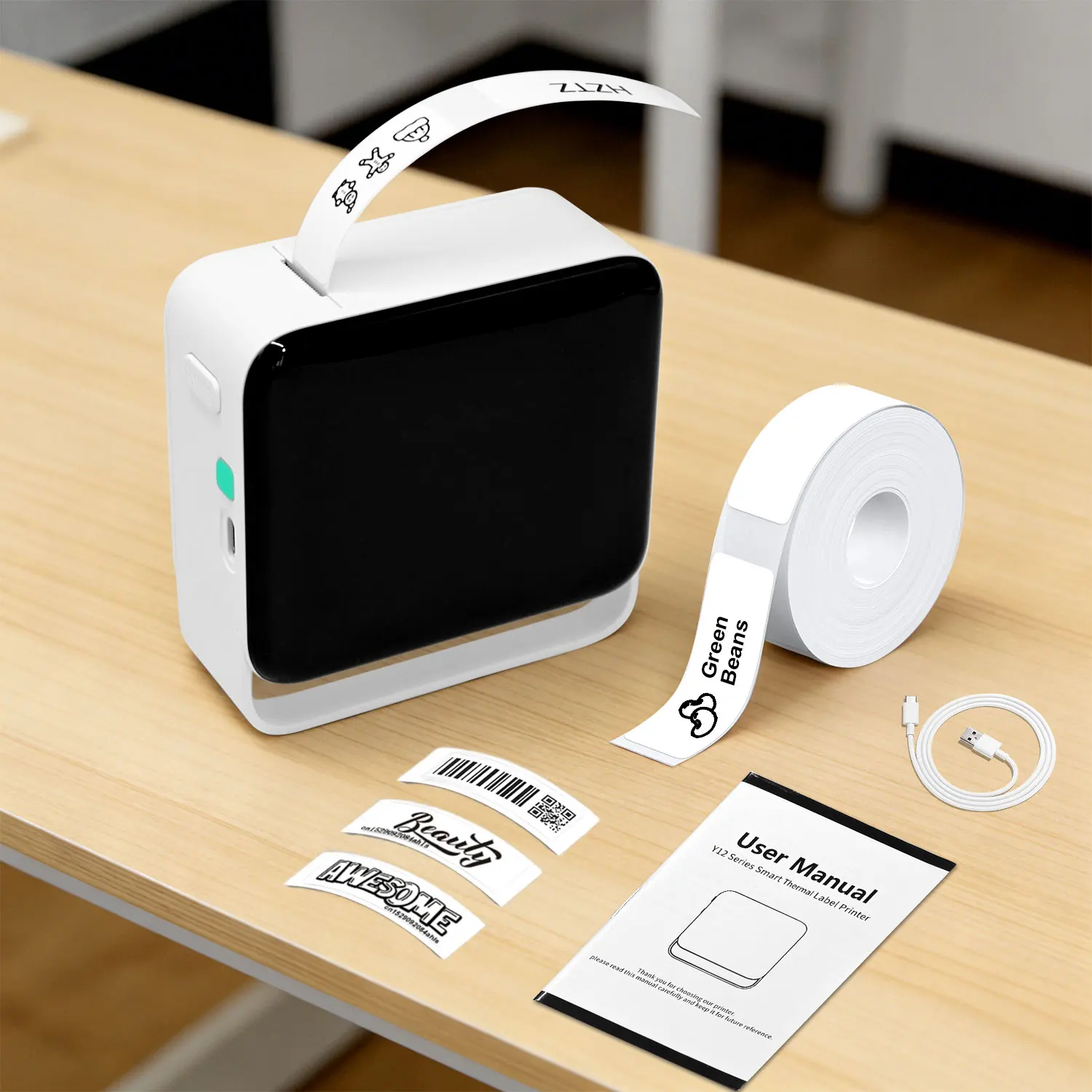 Label Maker, Sticker Printer, Wireless Label Printer with One Roll of Paper, Easy to Use.
