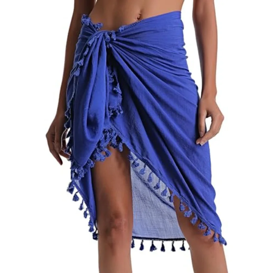 

Пляжное парео Eicolorte для женщин, полупрозрачная накидка для купальника, короткая юбка с бахромой