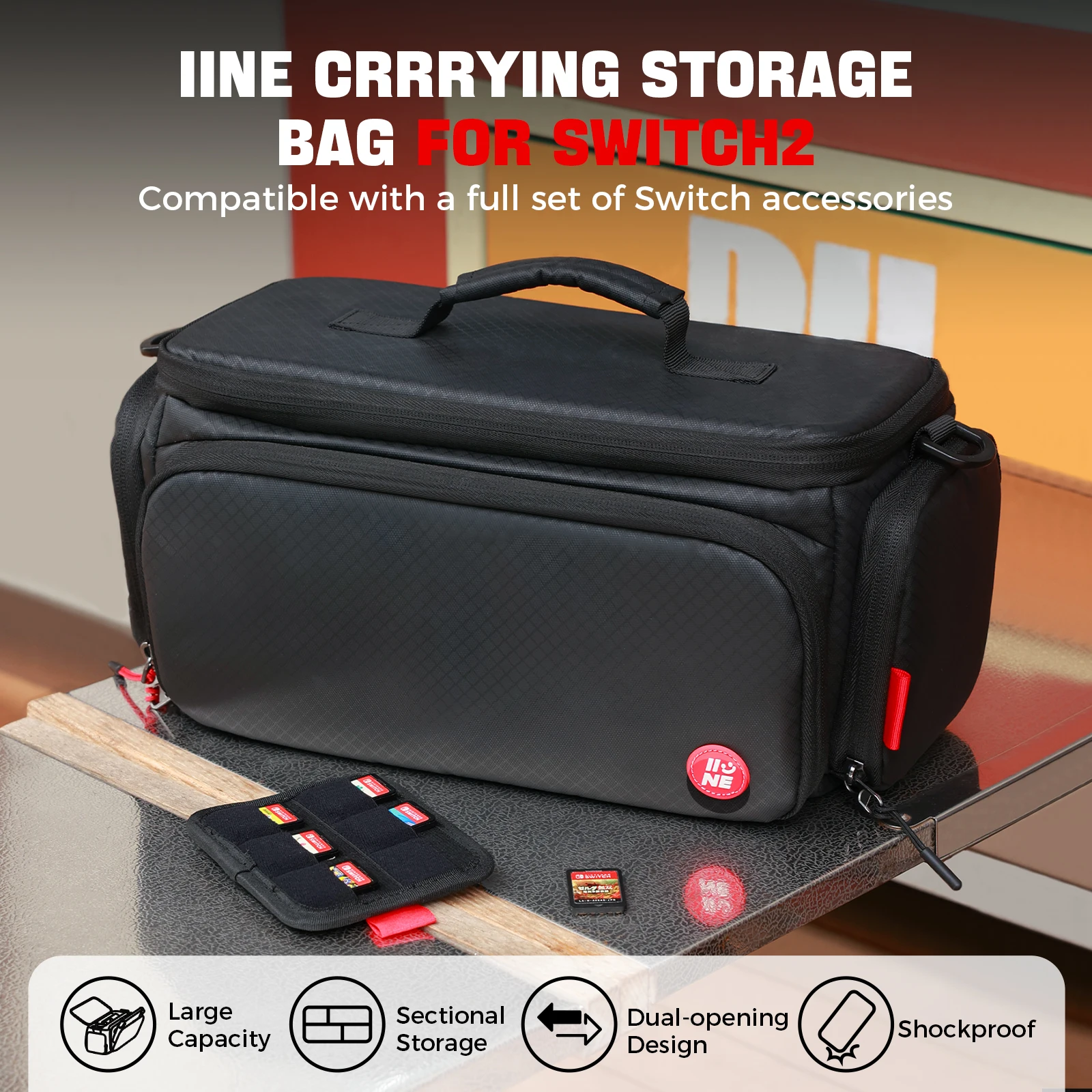 حقيبة تخزين IINE CRRYING لـ SWITCH2/ سعة كبيرة وتخزين مقطعي وتصميم مزدوج الفتح وحماية كاملة مقاومة للصدمات