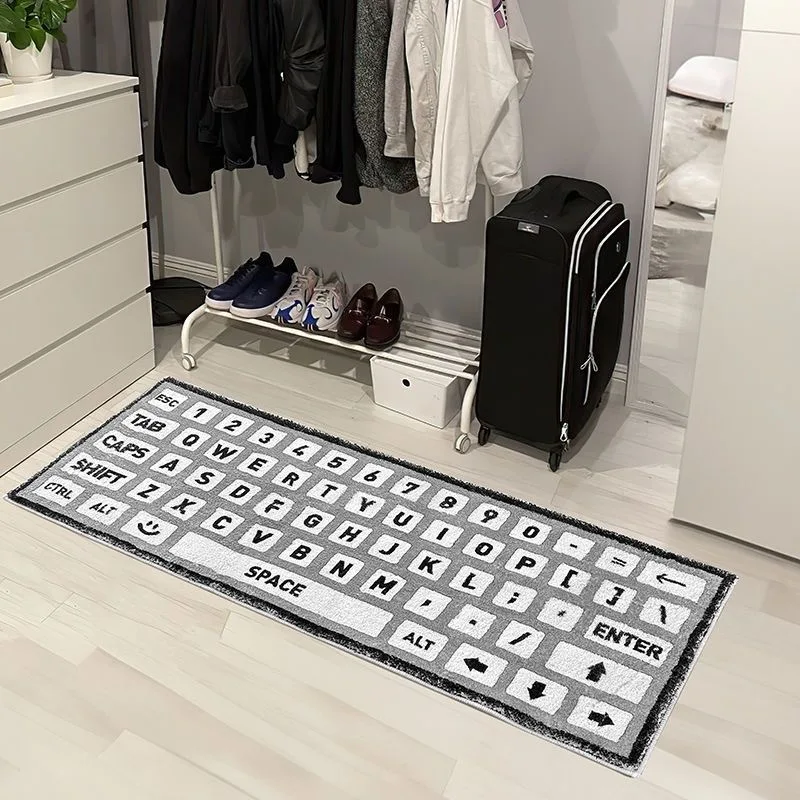 Creative Black White Keyboard Plush Rug Bedroom Bedside Long Rug Game Sneaker Room Soft Carpet Non-slip Floor Mat Home Decor