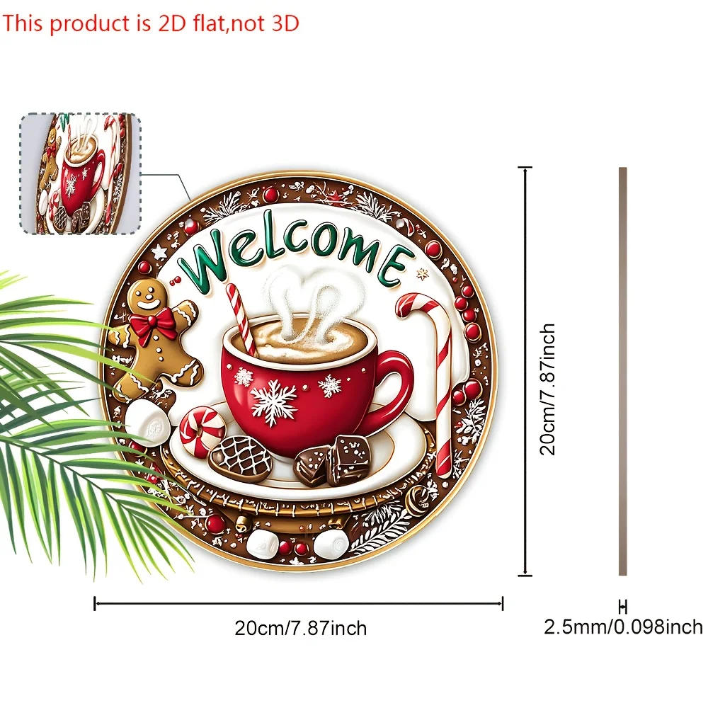 2D Flat, 1pc Christmas Wooden Welcome Sign with Hot Cocoa Theme - Figurine Ornaments for Cafe Front Door Wall Hanging Decor Idea