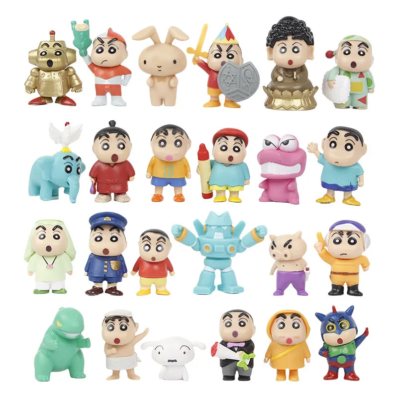 24 stks/set Anime Crayon Shin-chan kawaii Mini Micro landschap Bureau Decor Action Figure PVC Modus Speelgoed Auto ornament Collectie Geschenken