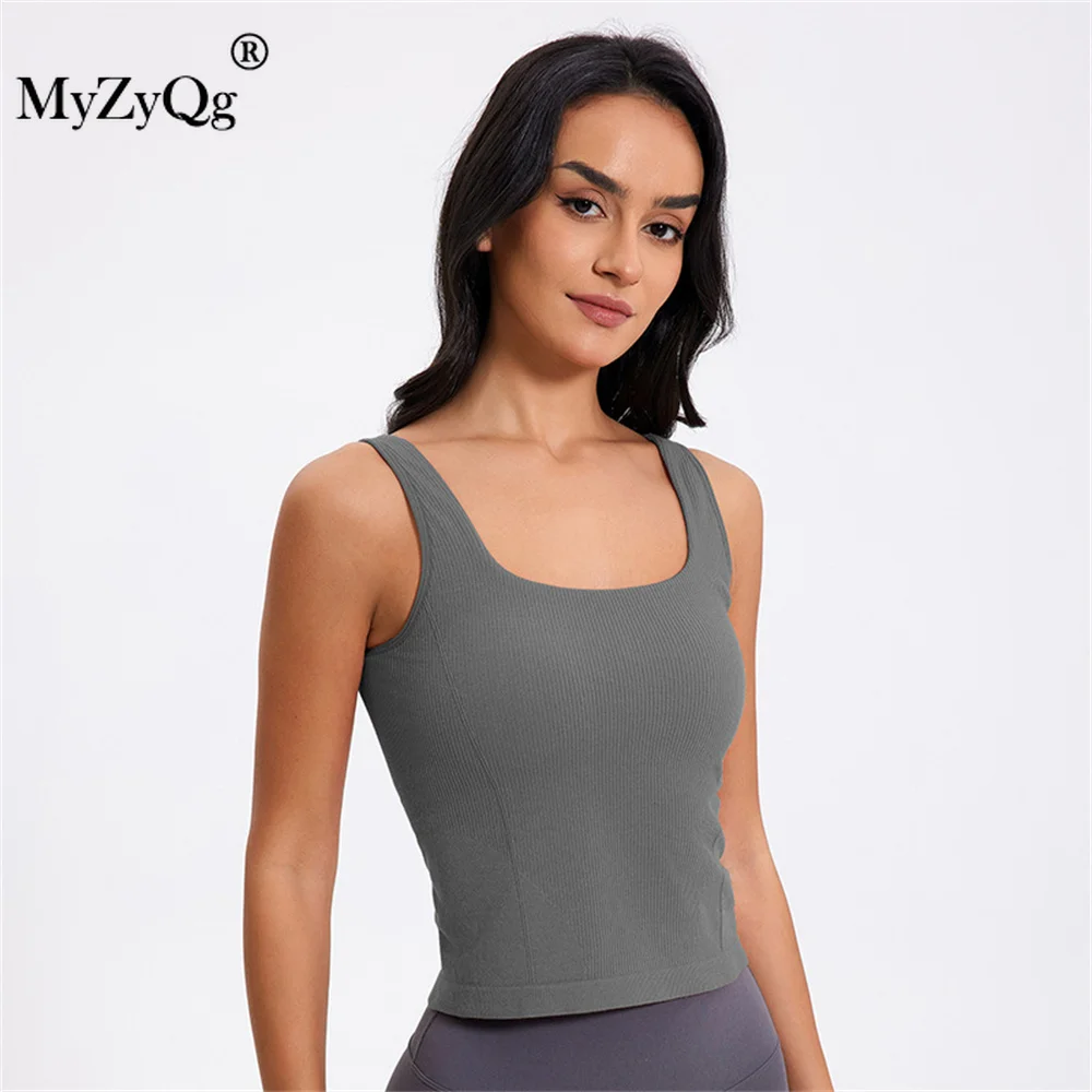 MyZyQg Otoño Invierno cuello cuadrado con camiseta interior acolchada de Yoga en forma de U espalda delgada correr Fitness deportes camiseta interior sujetador de Yoga