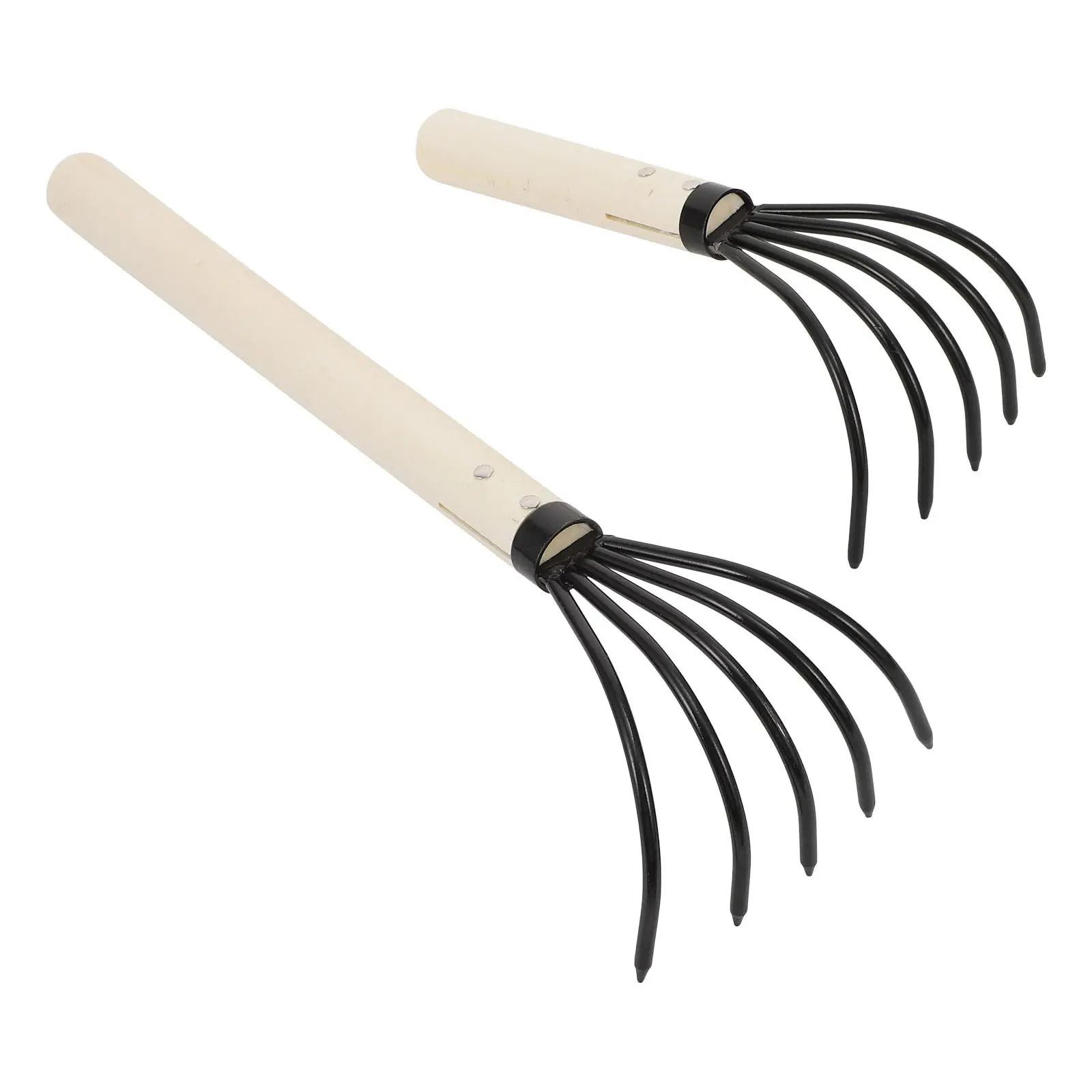 2Pcs Clam Rake Set Wooden Handle Non-Skid Comfort Seafood Scooping Beach Digging Rake Portable Professional Clam