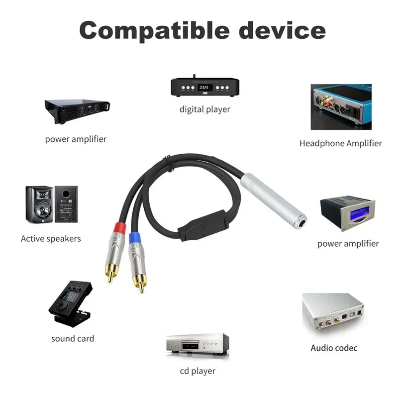 AED6-6.35Mm Female To 2 RCA Male Cable Stereo Audio Cable 1/4 Inch TRS Jack To 2 RCA Audio Y Splitter Cable