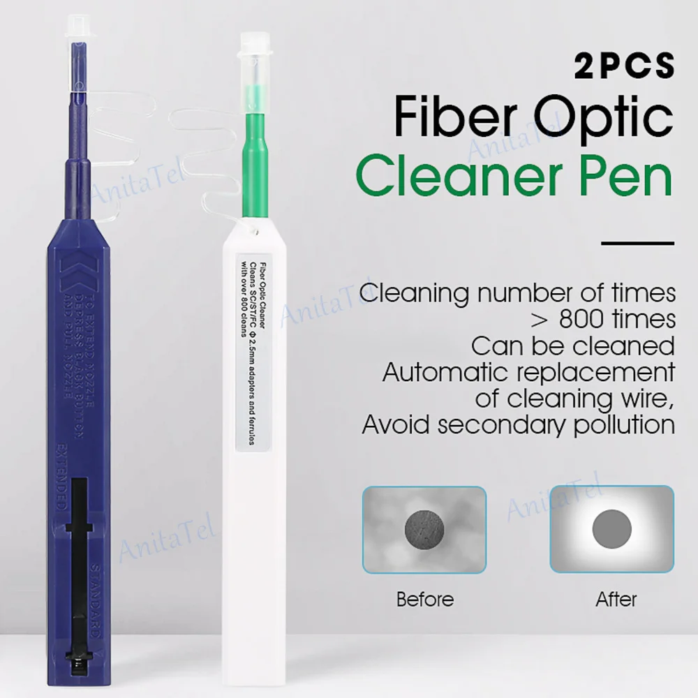 One-Click Cleaner Pen LC/SC/FC/ST FTTH One Touch Cleaning Tool 1.25mm and 2.5mm Cleaning Pen Fiber Optic Cleaner 800 Cleaning