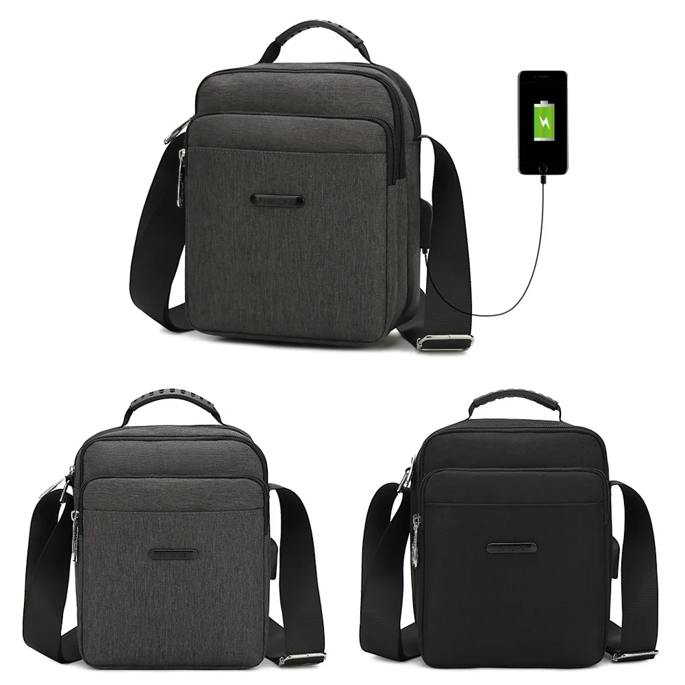 

Men's mini bag Korean casual shoulder men's mobile phone Oxford cloth messenger USB interface Crossbody hand