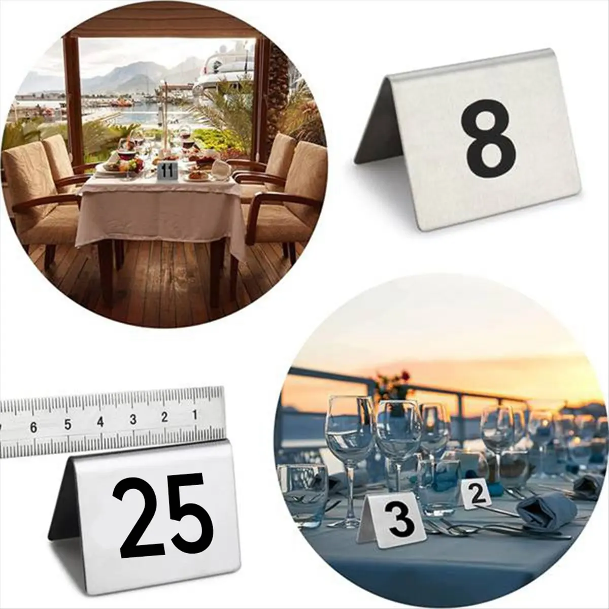 

*ESTR 25PCS Restaurant Bar Place Table Marker Tabletop Number Sign Stackable Table Number Cards Double-Side Black Number