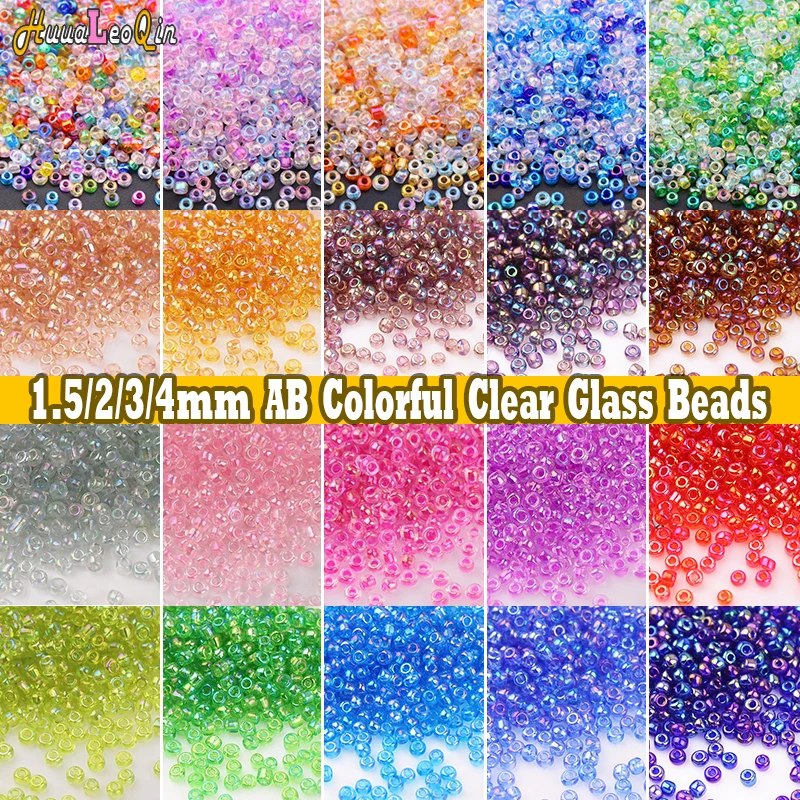 1.5mm 2mm 3mm 4mm Cezch Clear AB Colorful Glass Beads 15/0 12/0 8/0 6/0 Loose Seedbeads for Needlework Jewelry Making DIY Sewing