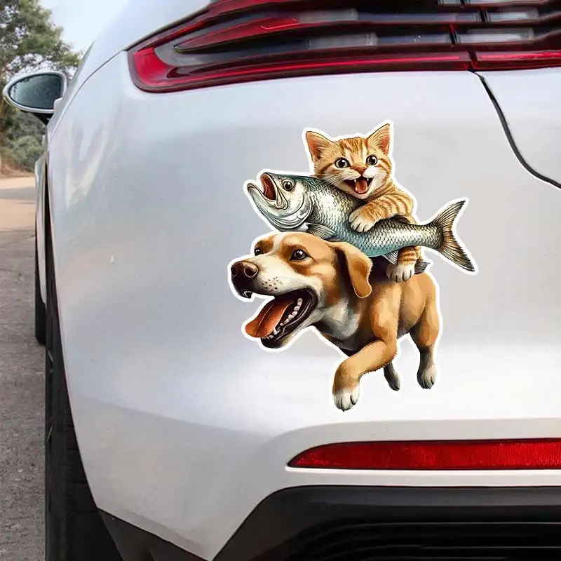 Funny Cat Riding Dog Car Sticker Waterproof Vinyl Decal on Bumper Rear Window Laptop Self-adhesive Decal For Car Accessories