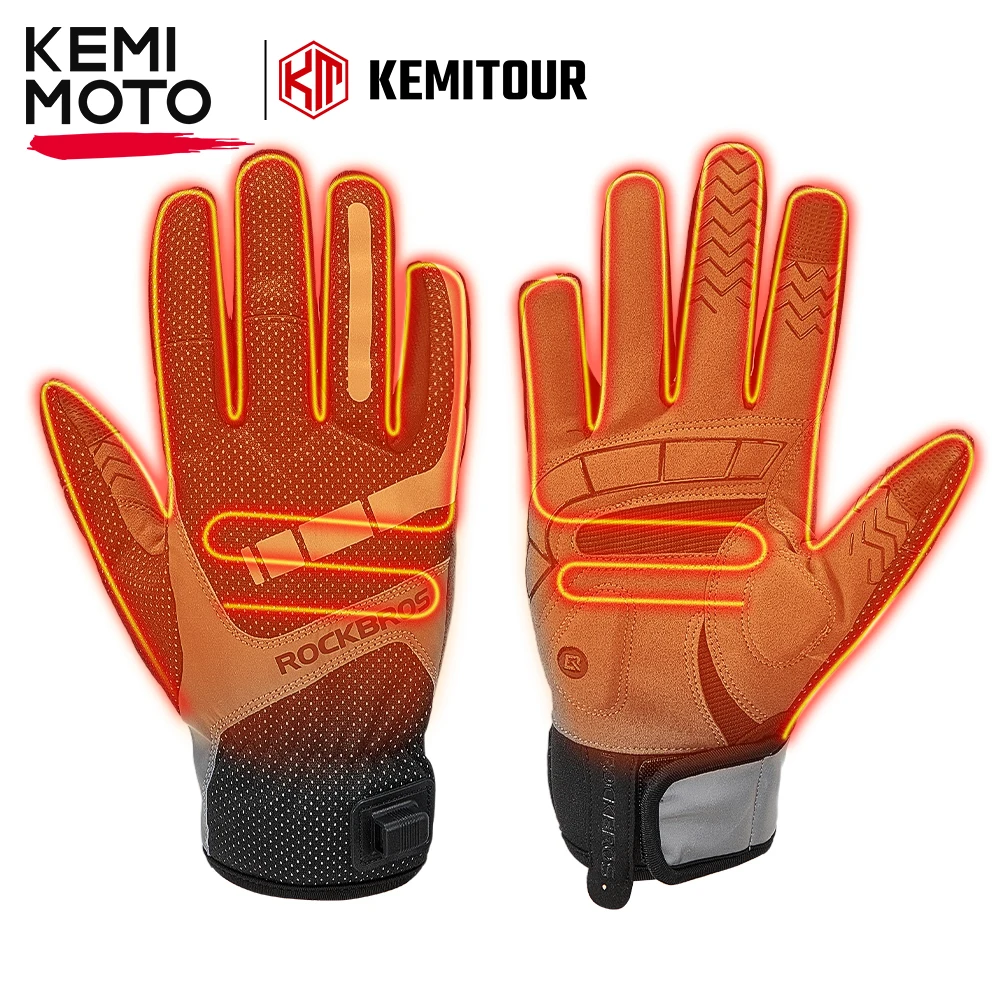 KEMITOUR قفازات ركوب الدراجات ساخنة قفازات دراجة سكوتر كهربائية USB آخر التدفئة قفازات الشتاء الحرارية شاشة تعمل باللمس