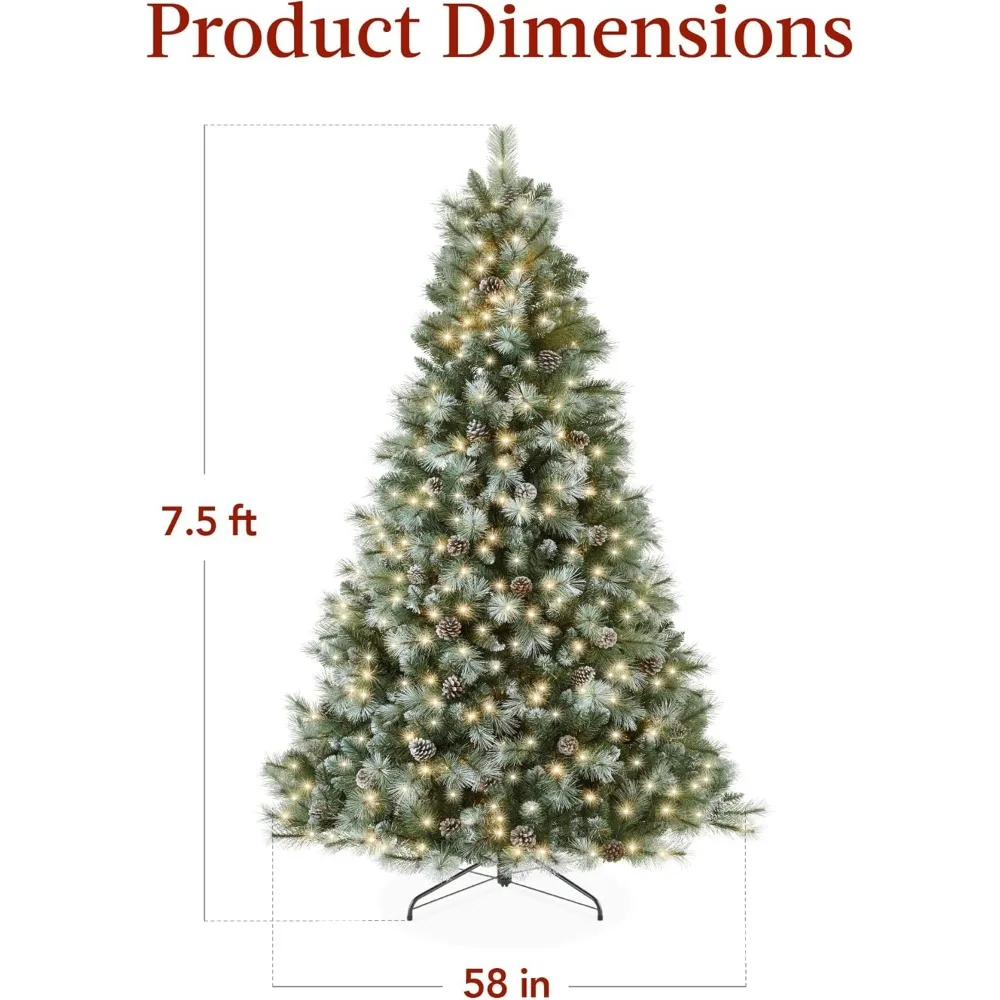 Christmas Tree Pre-Lit Pine, Pre-Decorated Artificial Holiday Decor w/ 1,320 Branch Tips, 2-in-1 White and Multicolor LED Lights