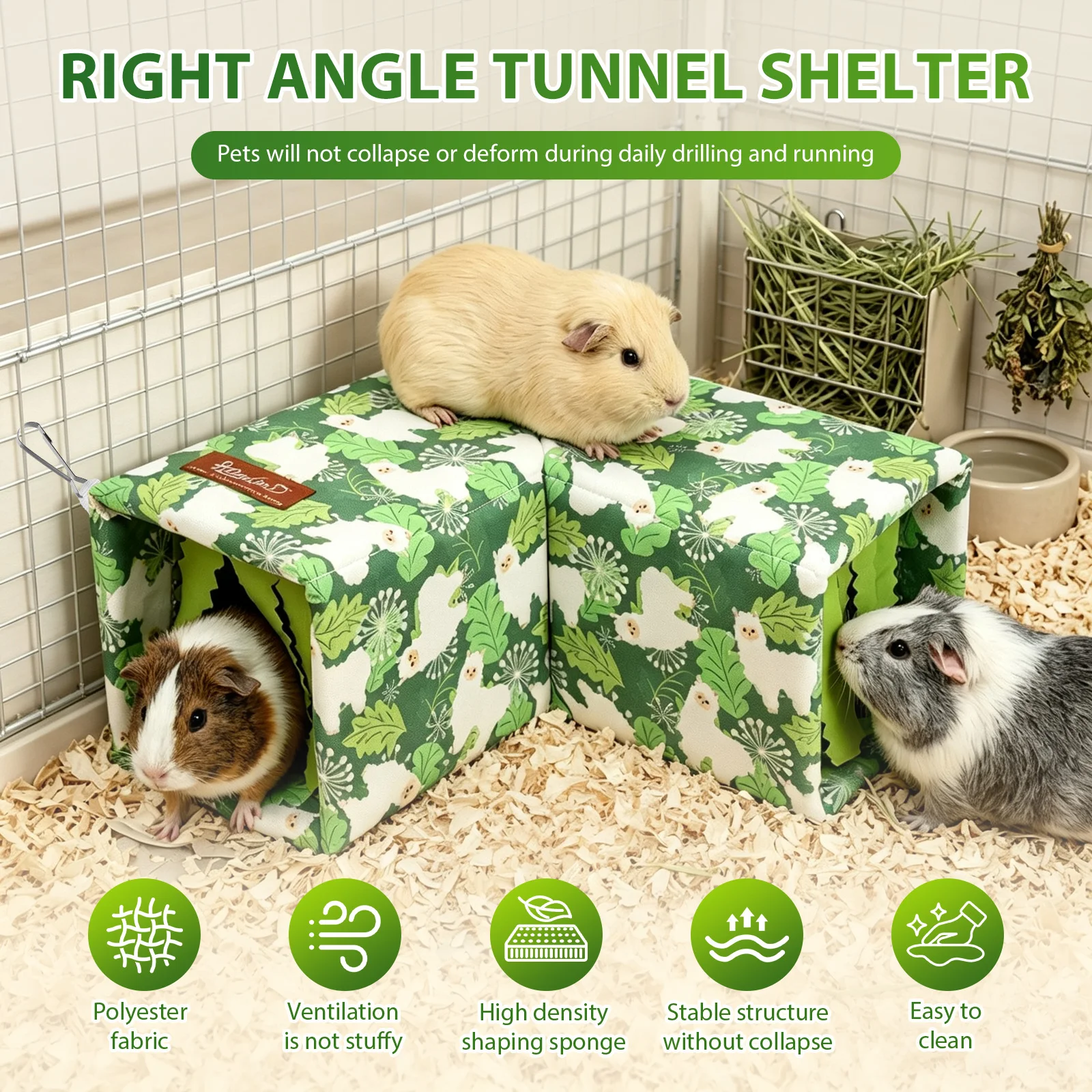 Guinea Pig Hideout Tunnel Corner Small Animal Hideaway with Privacy Tassels Hamster Chinchilla Indoor Habitat Pet Supplies