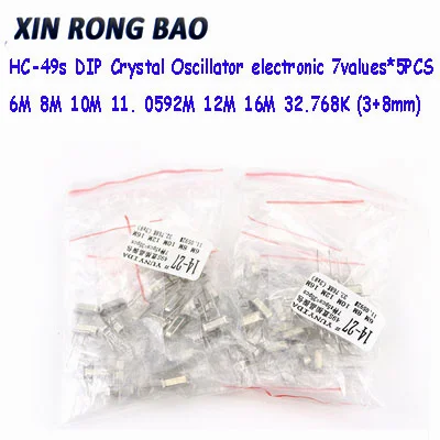 HC-49s DIP Crystal Oscillator electronic Kit resonator ceramic quartz resonator 7values*5PCS 32.768K 6 8 10 12 11.0592 16MHZ