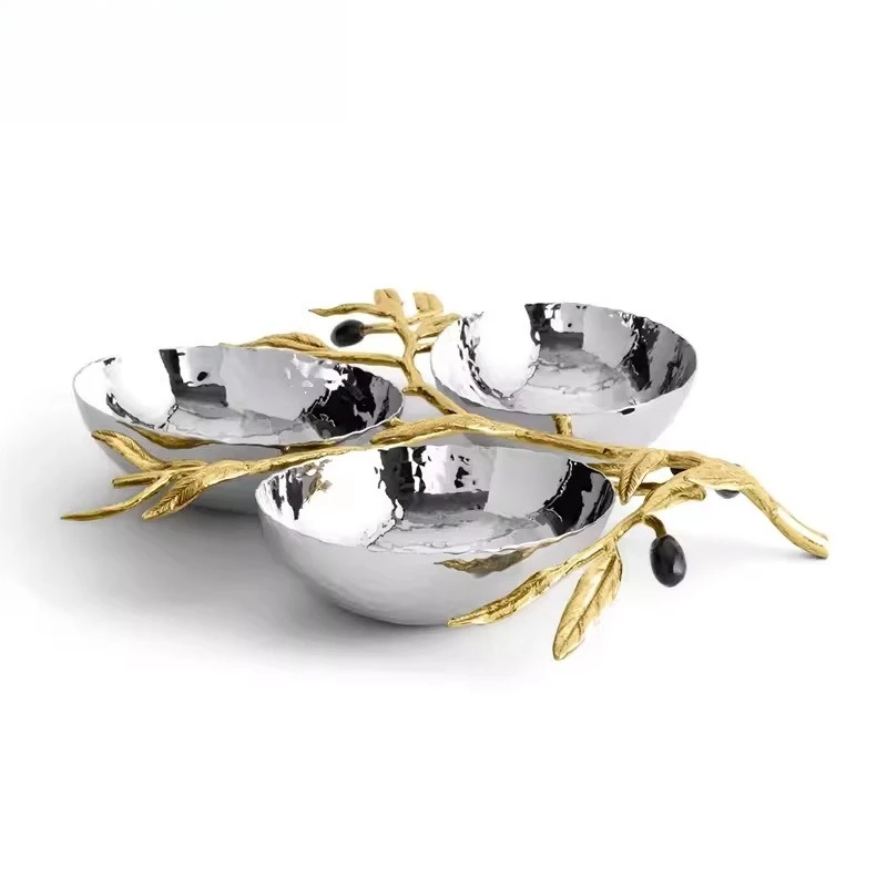 황금 은행나무 열매 접시 금속 창의적인 간식 접시 수제 고급스러움