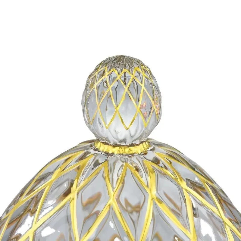Gold-Painted Cutlery Glass Storage Box Double Tiers Standing Type Kitchen Utensil Holder With Egg Shape Rhombus