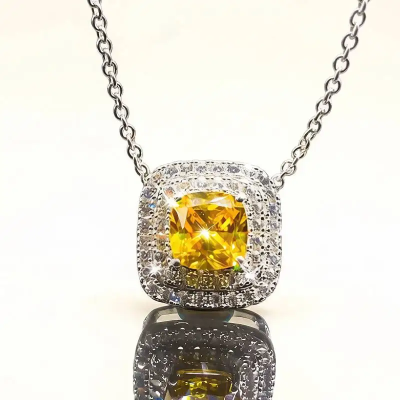 Huitan Kissenförmige Damen-Anhänger-Halskette, einfach, vielseitig, für Hochzeit, Party, bezauberndes Zubehör, Damenschmuck mit eingelegtem gelbem CZ