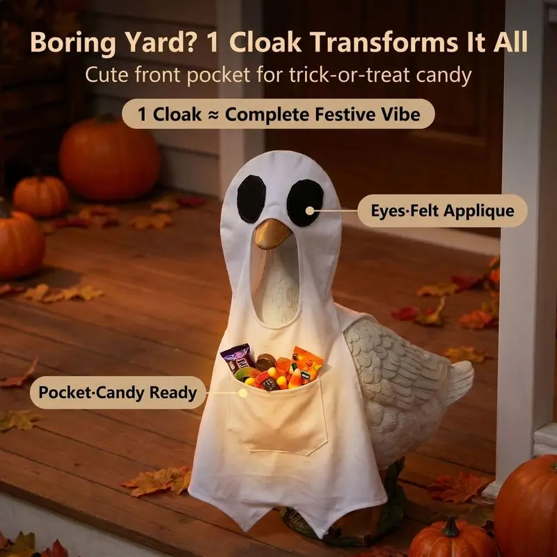 23 Inch Ghost Porch Goose Cloak Halloween Lawn Ornament Cover Polyester Fabric Onepiece Hooded Costume With Felt Eyes Front Pock