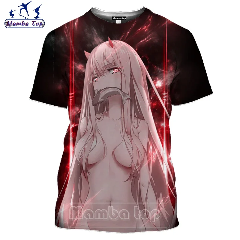 2024 Anime ZERO TWO T-shirt 3D Hentai Sexy Lolita Bikini Anime Darling Short Sleeve Sexy O Neck Short Sleeve Fashion Top