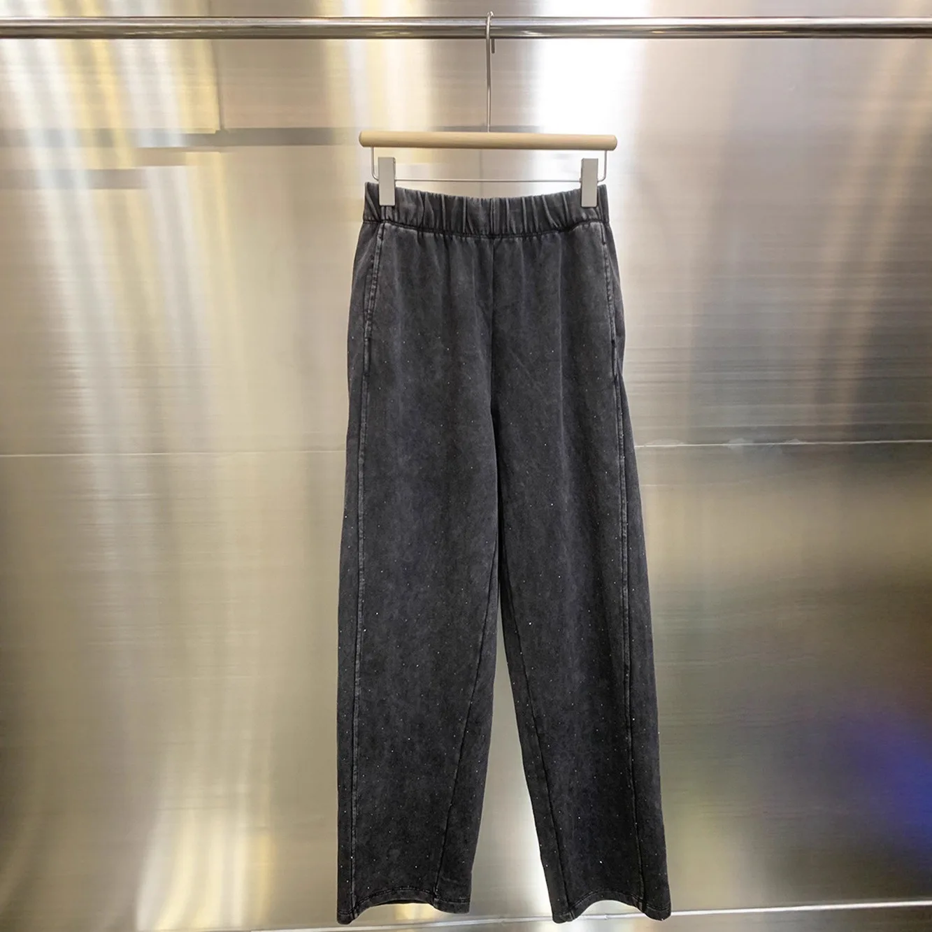 

Fall 2025 New Arrival High Waist Cotton Denim Pants Glittering Laser Drill Waed Wide Leg Casual Trousers for Women