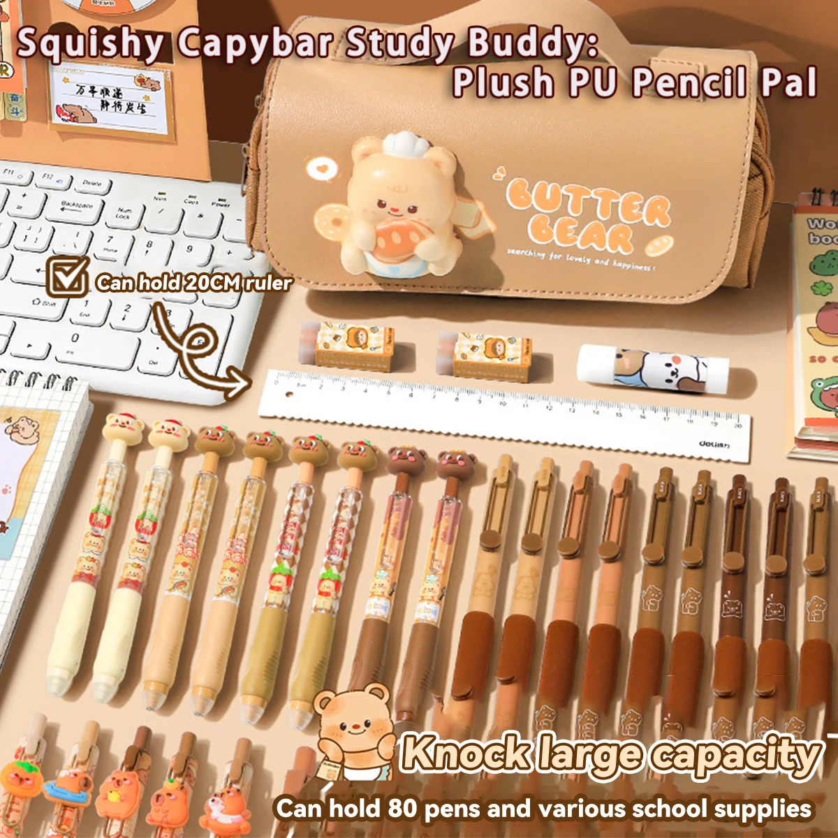 Capybara 3-lagiges Federmäppchen-Organizer, niedliches Tier, Schulbedarf, Aufbewahrung, tragbare Tasche für Schüler, Back to School Essentials