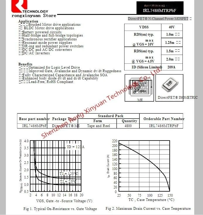 IRL7486MTRPBF IRL7486 7L86 IRL7486MPBF IRL7486M IR7486 IR7L86 DirectFET® N-Channel Power MOSFET 40V 209A 100% new original