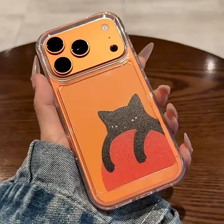 Cute Cat Dog Electroplated Mirror Surface Phone Case For iPhone 17 Pro Max 16 15 14 13 12 Pro Max Makeup Mirror Funny Cat Cover