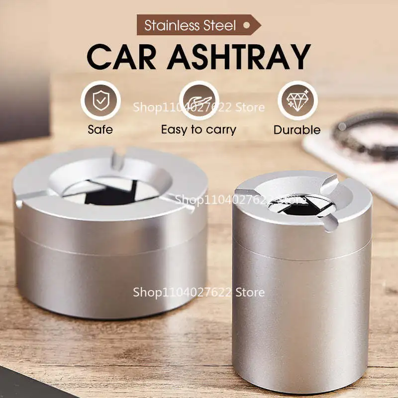 

360° Stainless Steel Twist-Lock Ashtray, Windproof Odor-Proof & With Cigarette Holder for Car & Home, Smokeless Cigar Ashtray