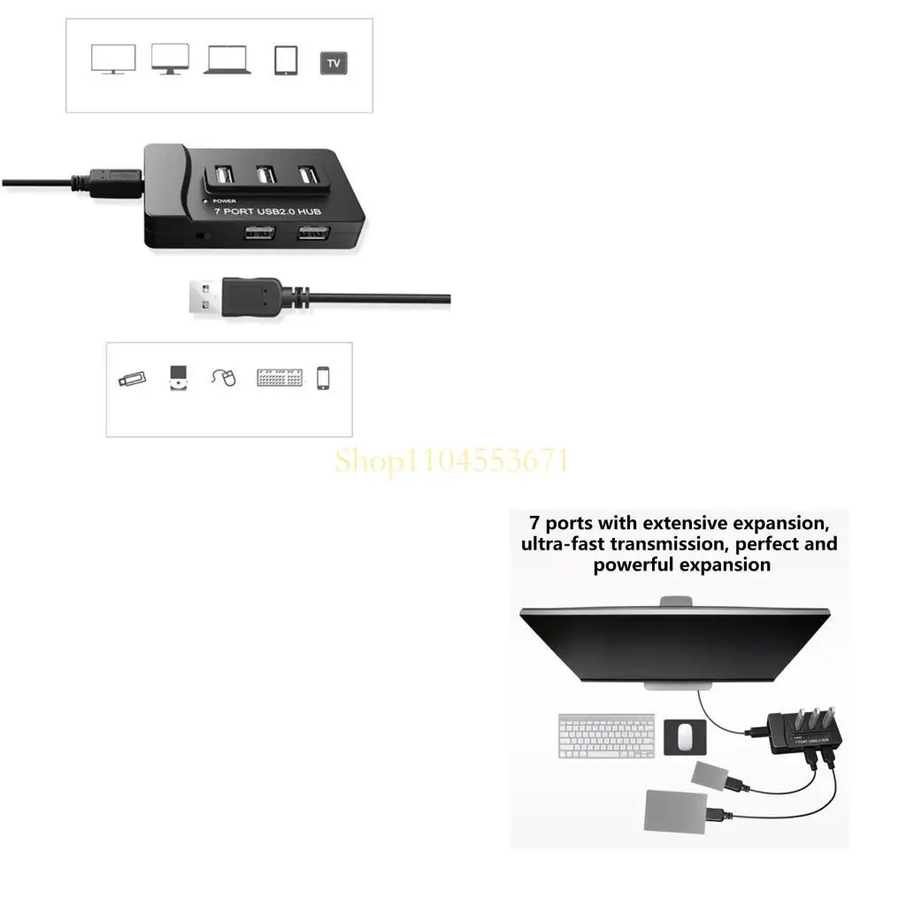 Best Seller 7 in 1 USB2.0 Adapter Multi USB Splitter Extender Computer Accessories
