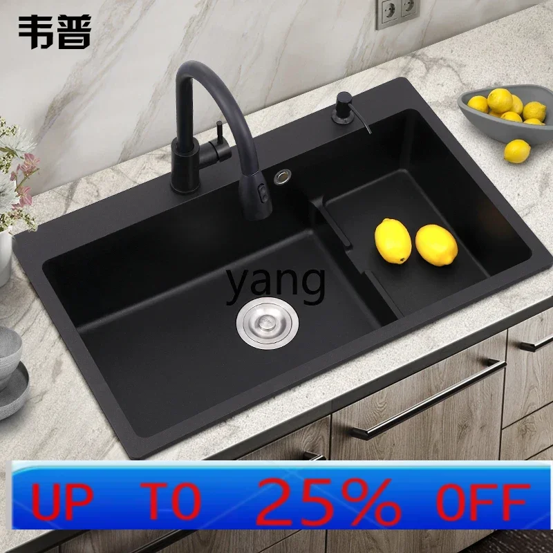 

yjq Kitchen Quartz Stone Step Sink Single Sink Large Vegetable Basin Step Granite