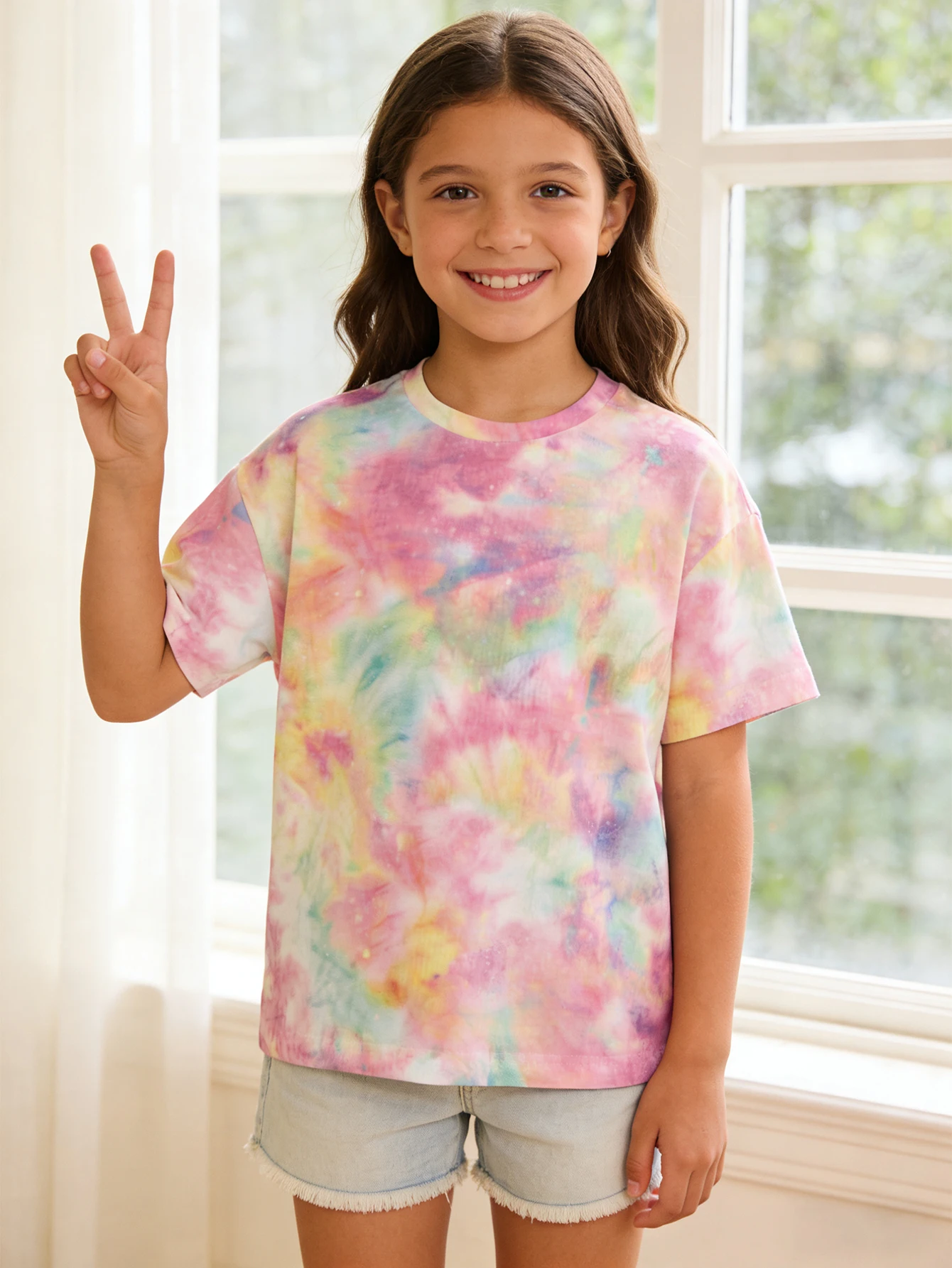 

2026 girls pastel smudge tie-dye short-sleeved T-shirt