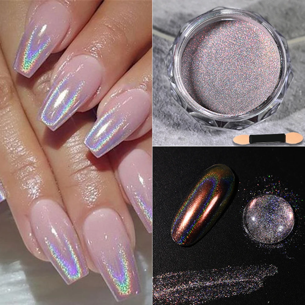 1jar/0.5g Laser Shining Rainbow Nail Glitter Metallic Pearl Chameleon Effect Ultra Fine Sparkly Holographics Nail Powder Pigment