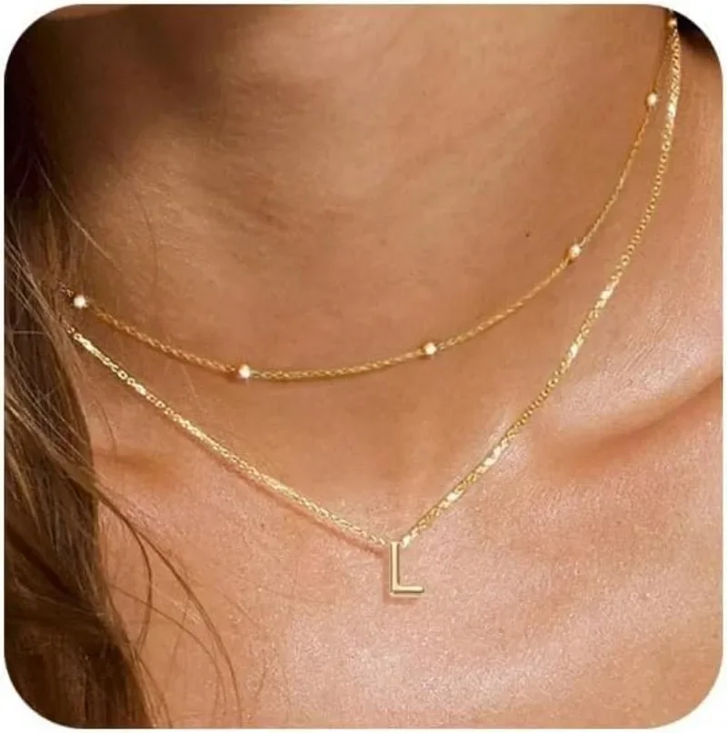 14K Gold Plated Dainty Initial Necklaces Tiny Cute Personalized Initial Letter A-Z Name Necklaces for Women Jewelry