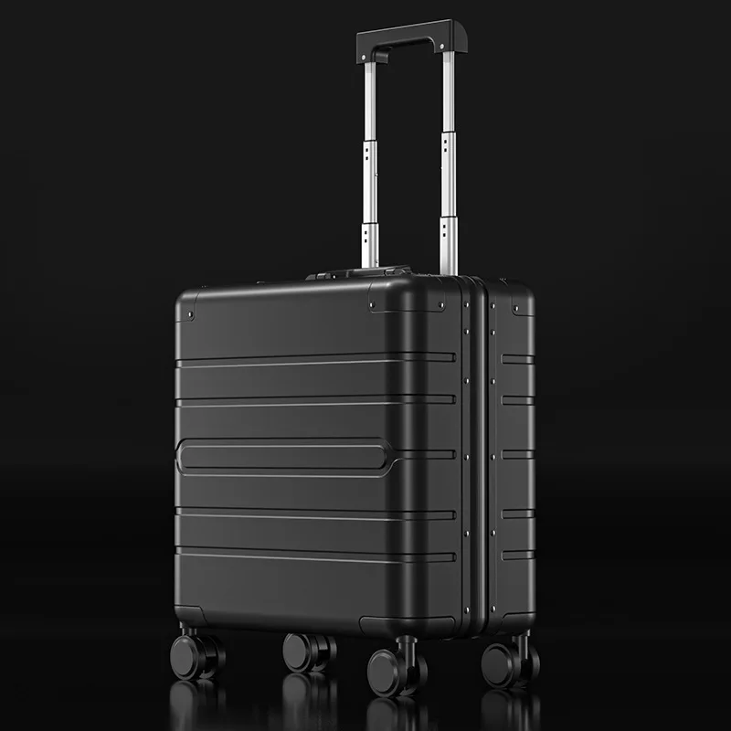 18 Inch All Aluminum Carrier Men Luxury Business Trip Suitcase with Code Lock Mini Luggage Carry-Ons Women Metal Trolley Case