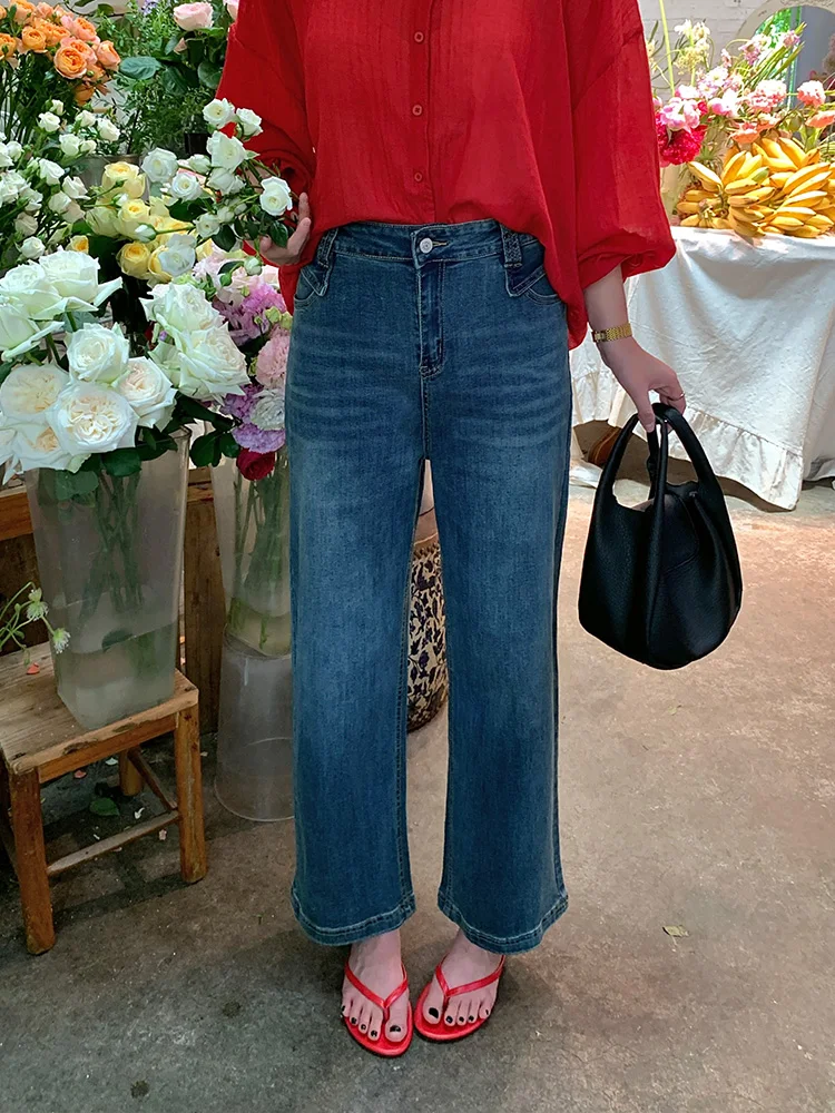 

Женские джинсы больших размеров с высокой талией, свободного прямого кроя, летние, 2025, новые, повседневные, широкие брюки, стройнящие, длинные штаны