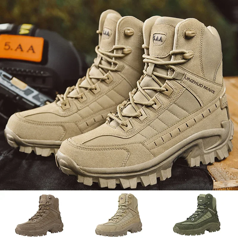 New Military Man Tactical Boots Anti-Slip Ankle Boots Army Boots Men with Side Zipper Big Size Work Safety Shoes Motocycle Boots