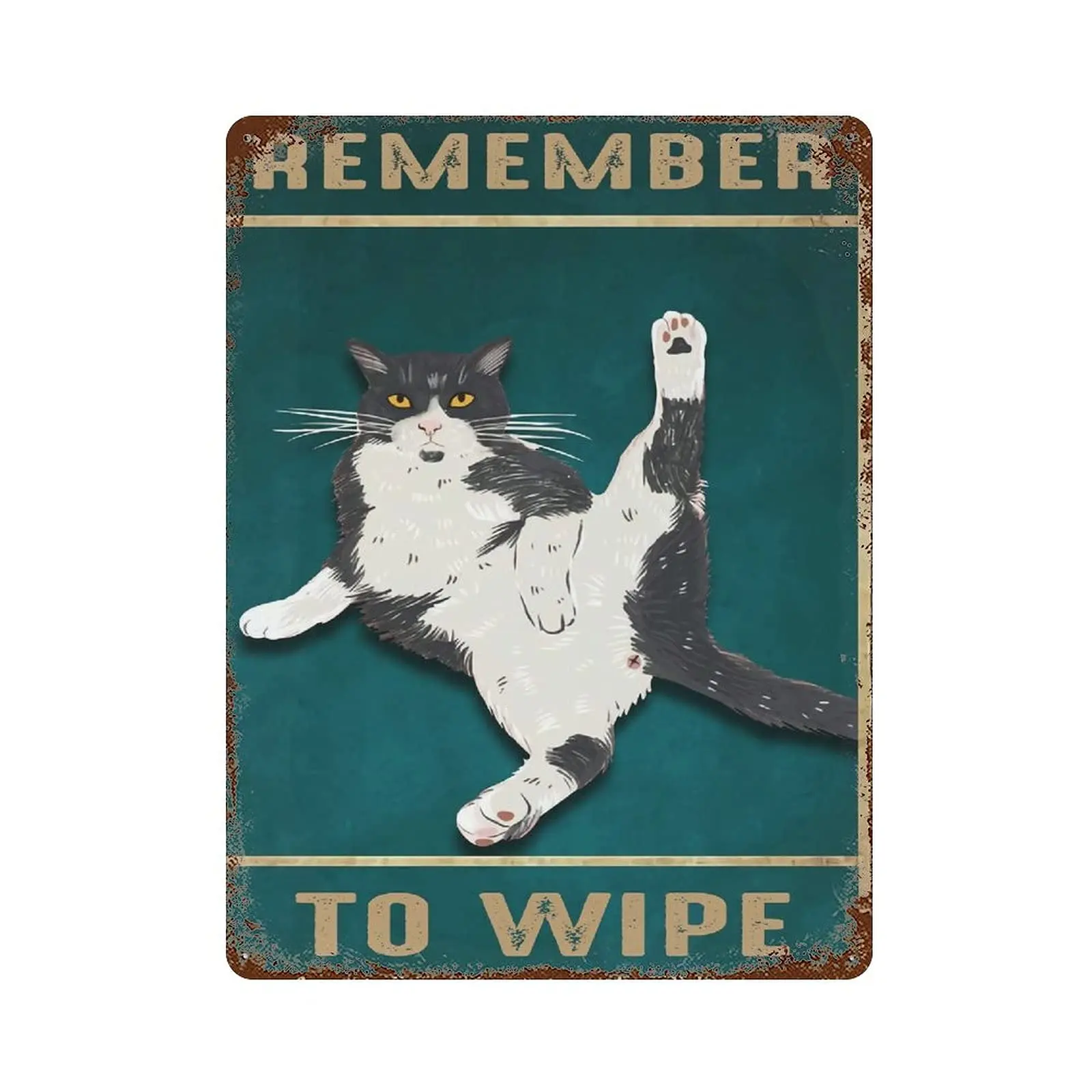 Dreacoss Metal tin Sign，Retro Style， Novelty Poster，Iron Painting，Love Cat Tin Sign, Remember to Wipe Tin Sign, White Cat T sign