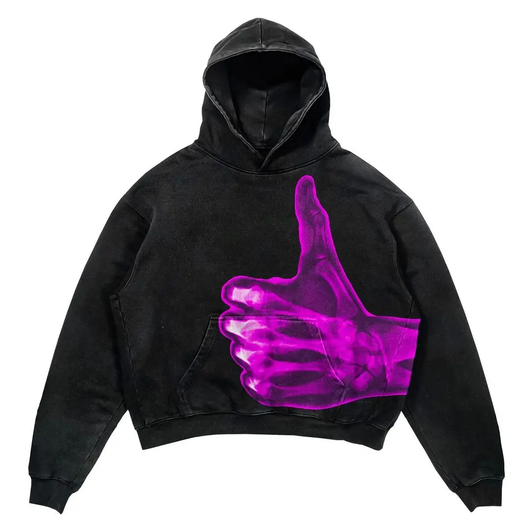 American Hip Hop Colorful Gradient Palm Print Hoodie Spring and Autumn Casual Sweatshirt Y2k Oversized Hoodie Streetwear gothic