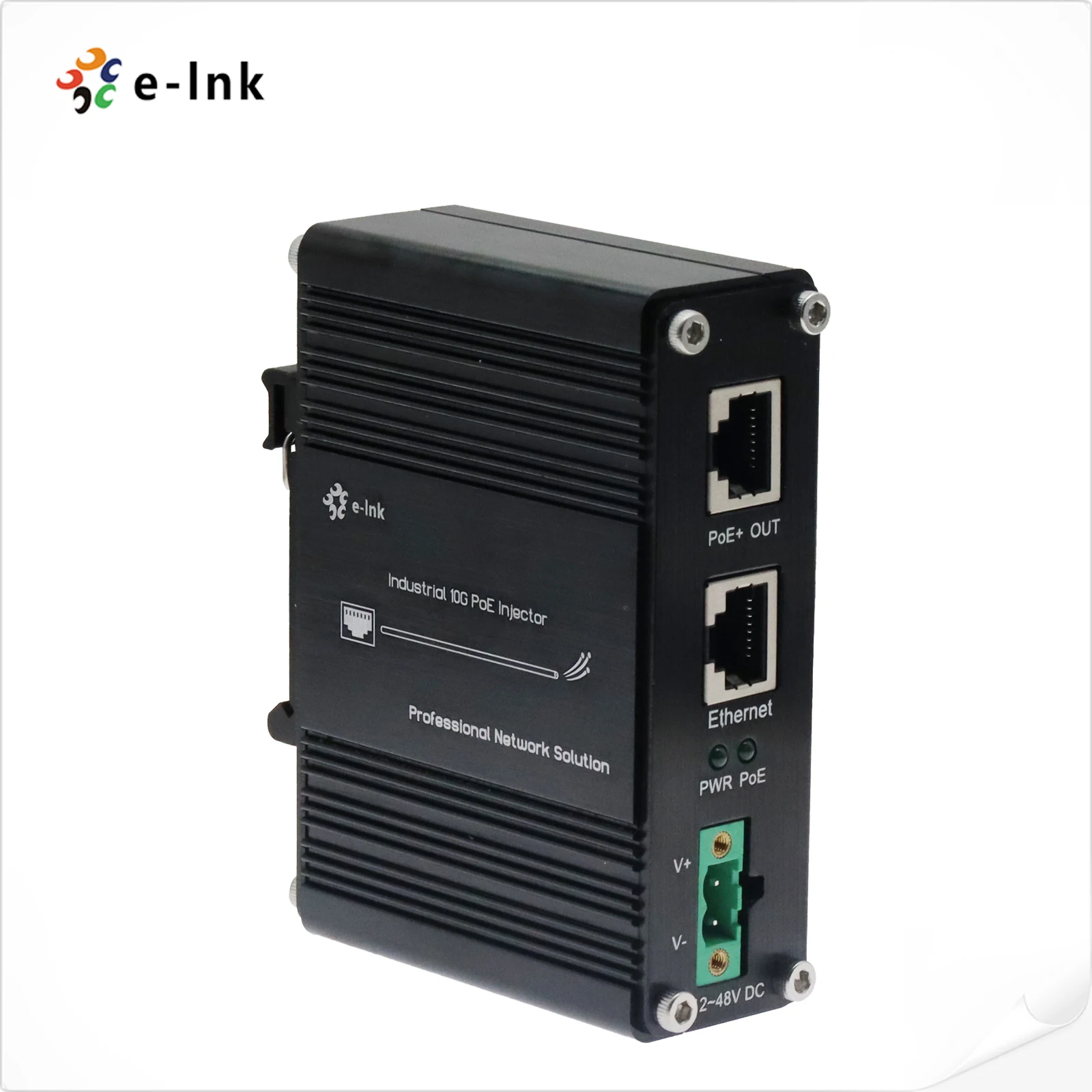10G PoE Injector 802.3at 30W Din Rail Mini Industrial Ethernet Injector Adapter 12~48V DC Redundant Power Input Outdoor