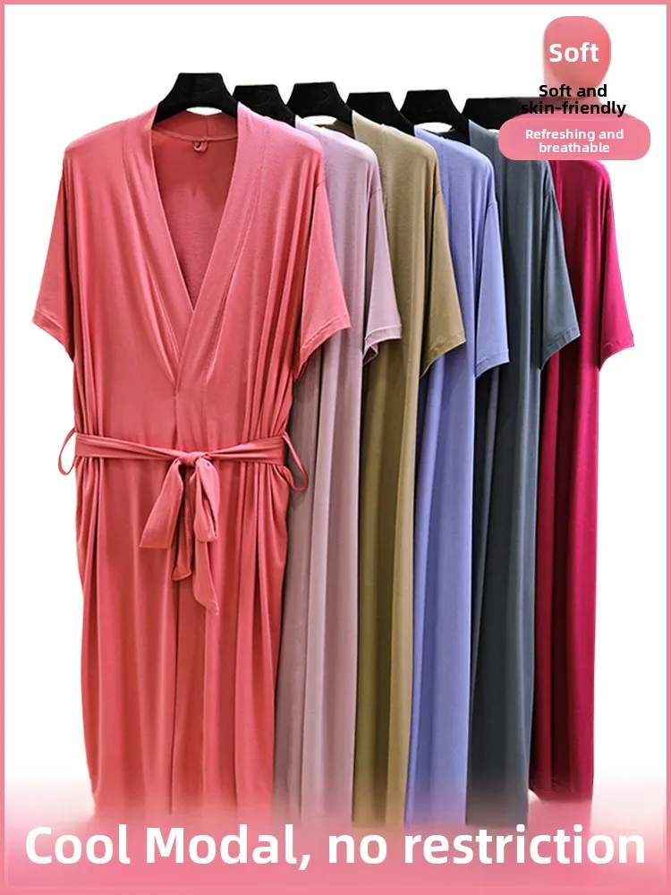 

Women's ort Sve Modal Spwear Summer Thin Loose Long Robe Casual Morning Gown Single Color plus Size Home Clothes