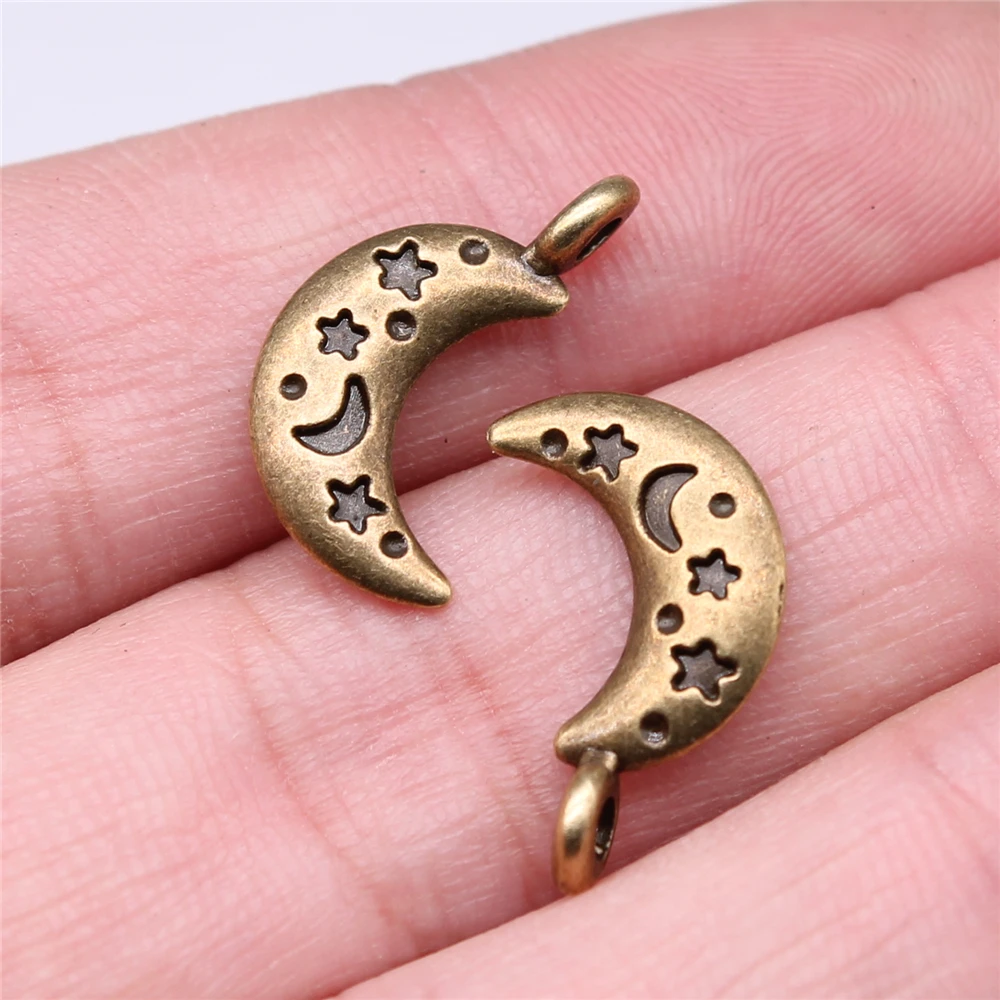 WYSIWYG 10pcs 12x19mm Charms Crescent Moon Stars Diy Jewelry Findings Antique Silver Color Moon Stars Charms
