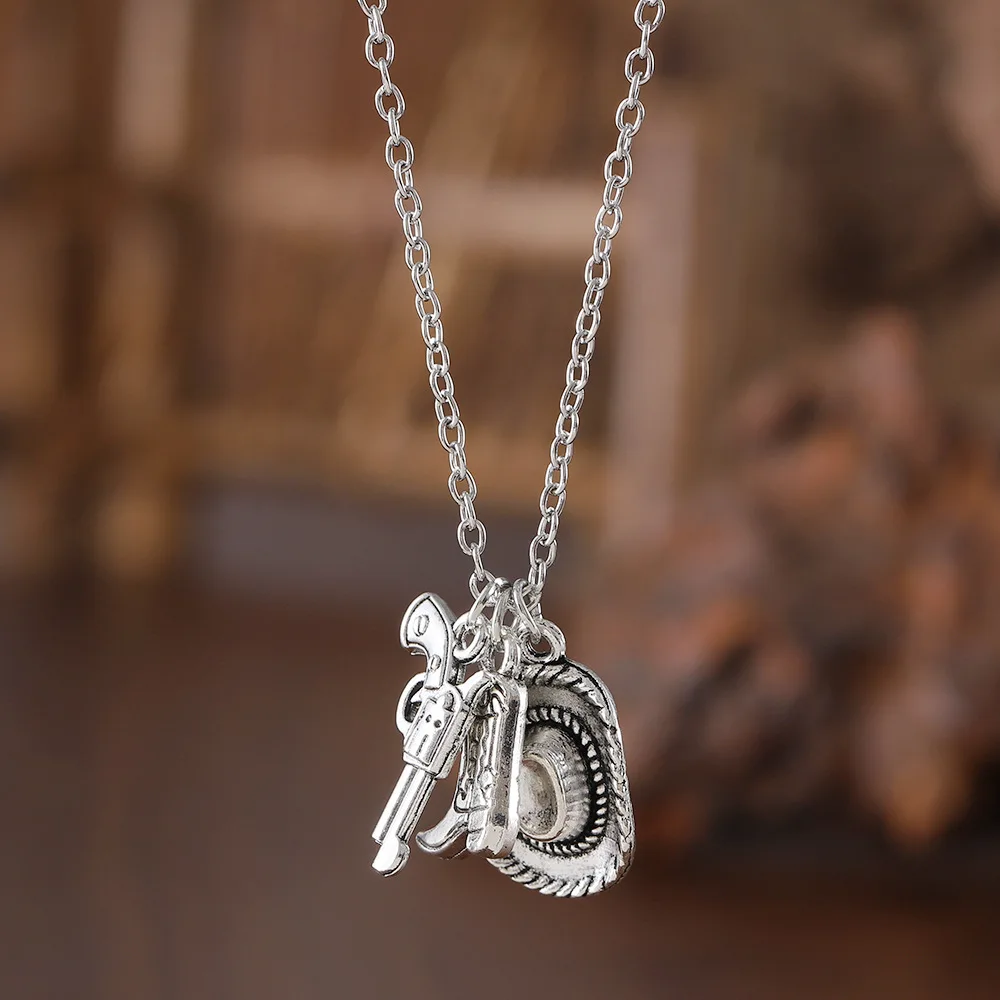 Hot Sale Design Hat Pistol Boots Pendant Necklace, Stylish New Western Cowboy Item