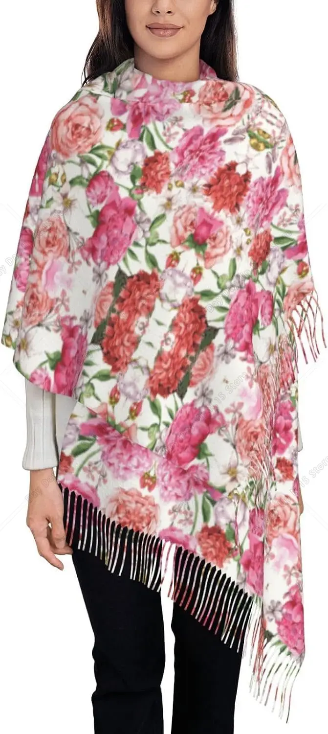Garden Peony print Pashmina Scarf Shawl Cashmere Wrap Stole Soft Pashminas Shawl Winter Scarf