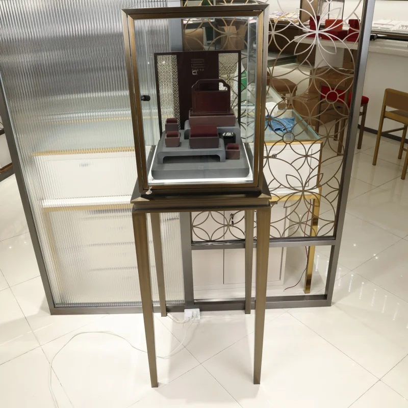 

custom.Best Selling Jewellery Shop Commercial Stainless Steel 3D Design Jewelry Showcase Display Cabinet Glass