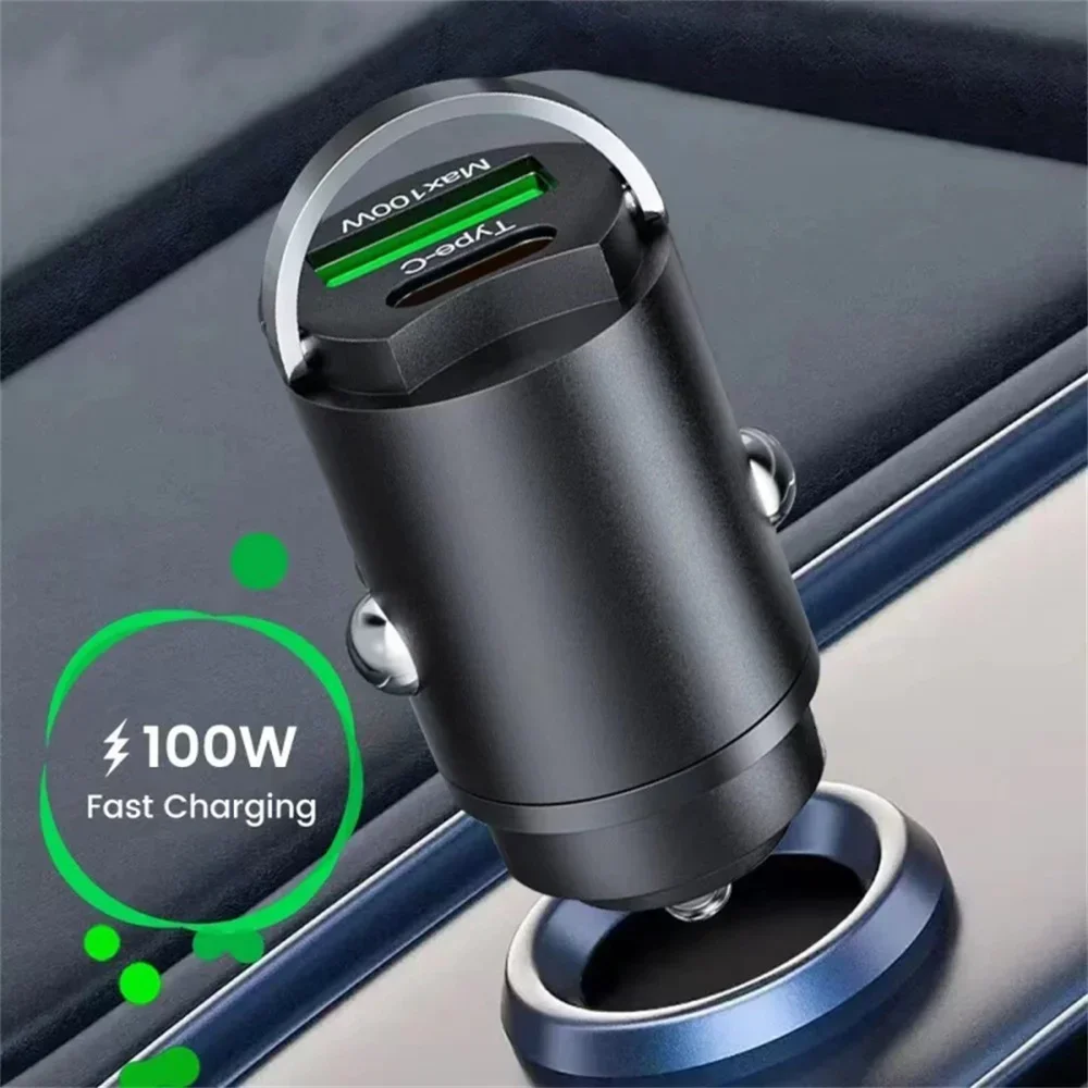 1PCS Mini 100W PD QC Pull Ring Fast Charging Car Charger USB C Car Phone Charger Adapter For IPhone Xiaomi Samsung Huawei - view 2
