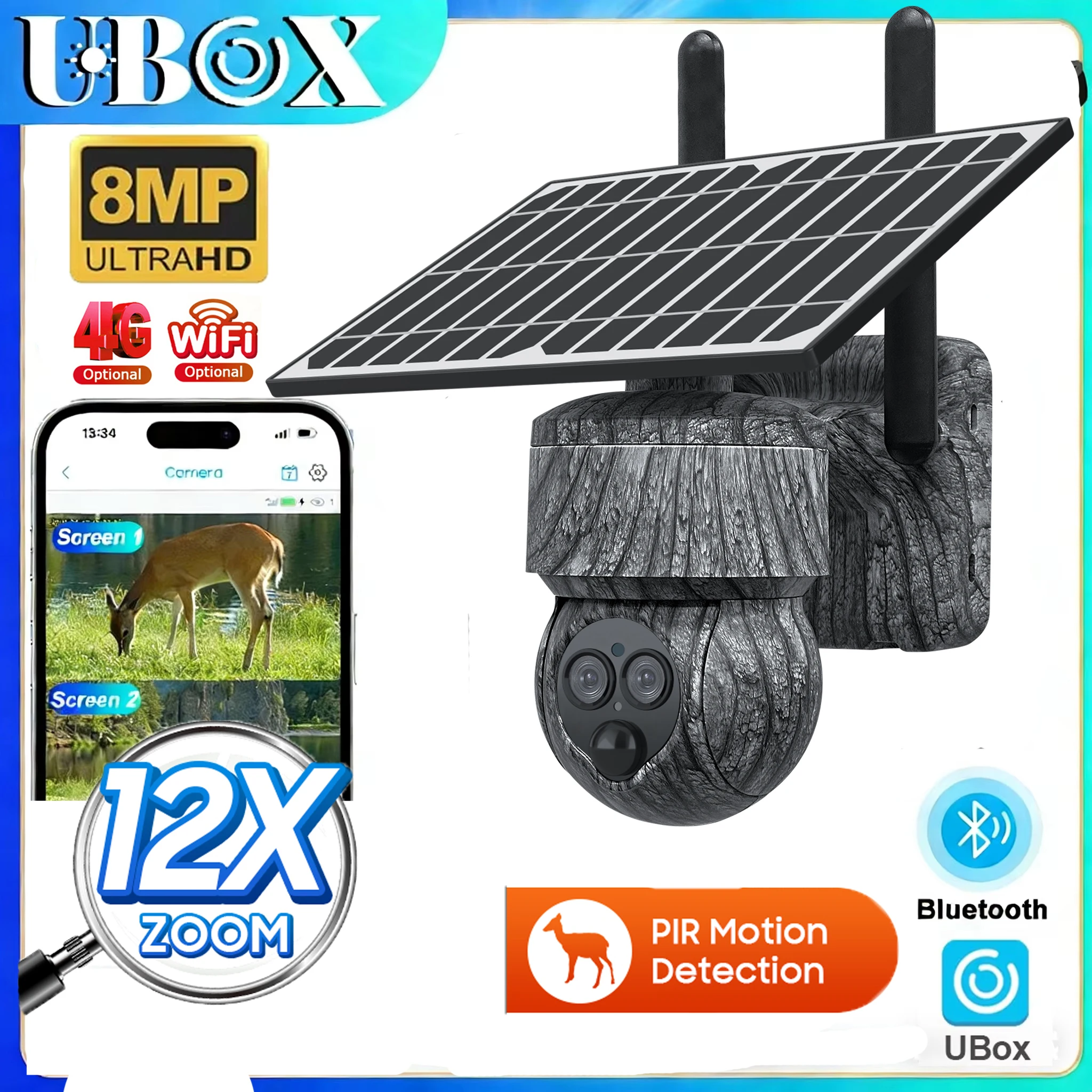 INQMEGA Camouflage Color 12X Zoom Solar Battery PTZ 4G Camera Security-Protection WIFI Surveillance Outdoor Night Vision Camera
