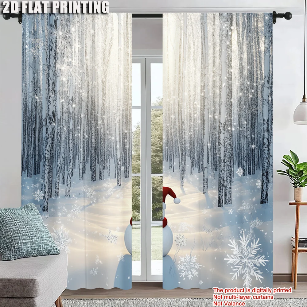 

2Pcs Christmas Snowman Window Curtain Rod Pocket Design For Easy Installation Perfect For Bedroom Office Kitchen Living Room